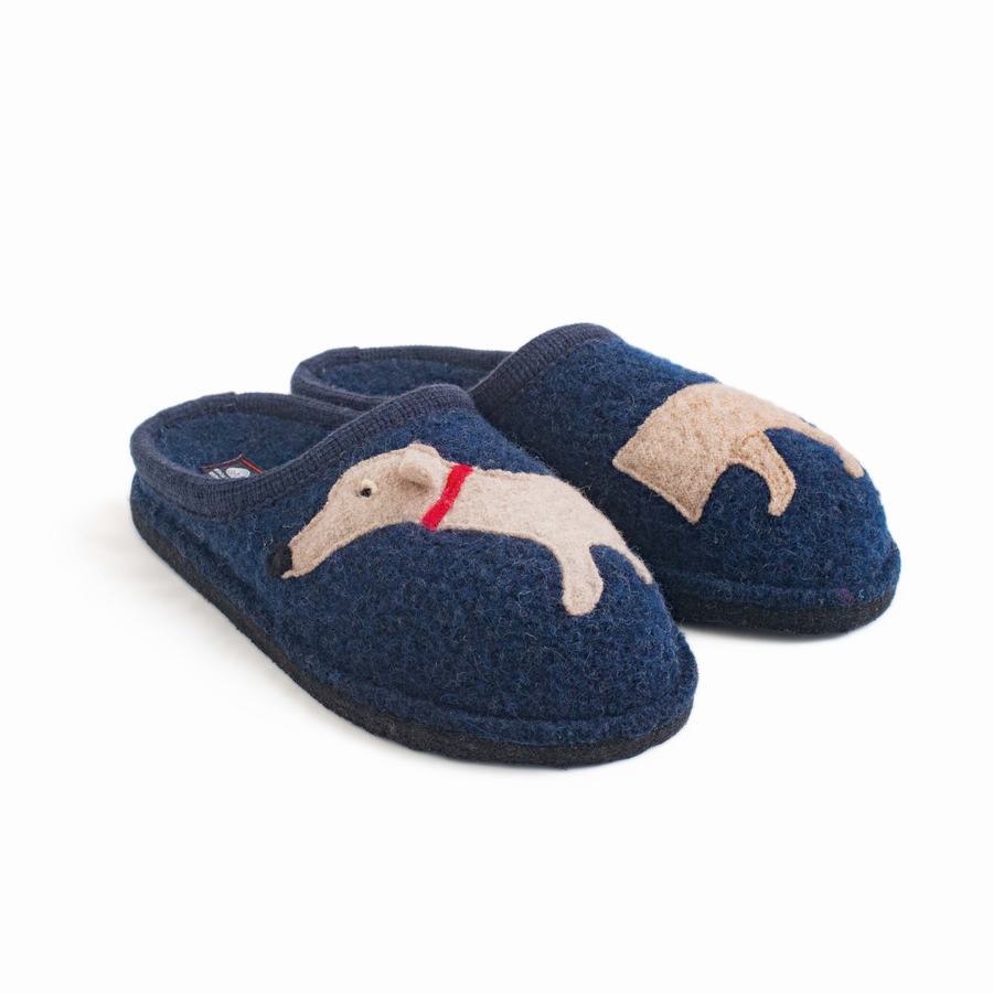 Haflinger Doggy Novelty Hausschuhe Damen Blau | LKQ4049OV