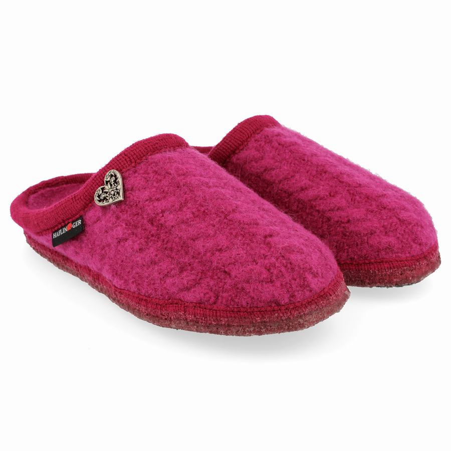 Haflinger Herzerl weicher Sohle Hausschuhe Damen Rosa Rot | ACL6750BU