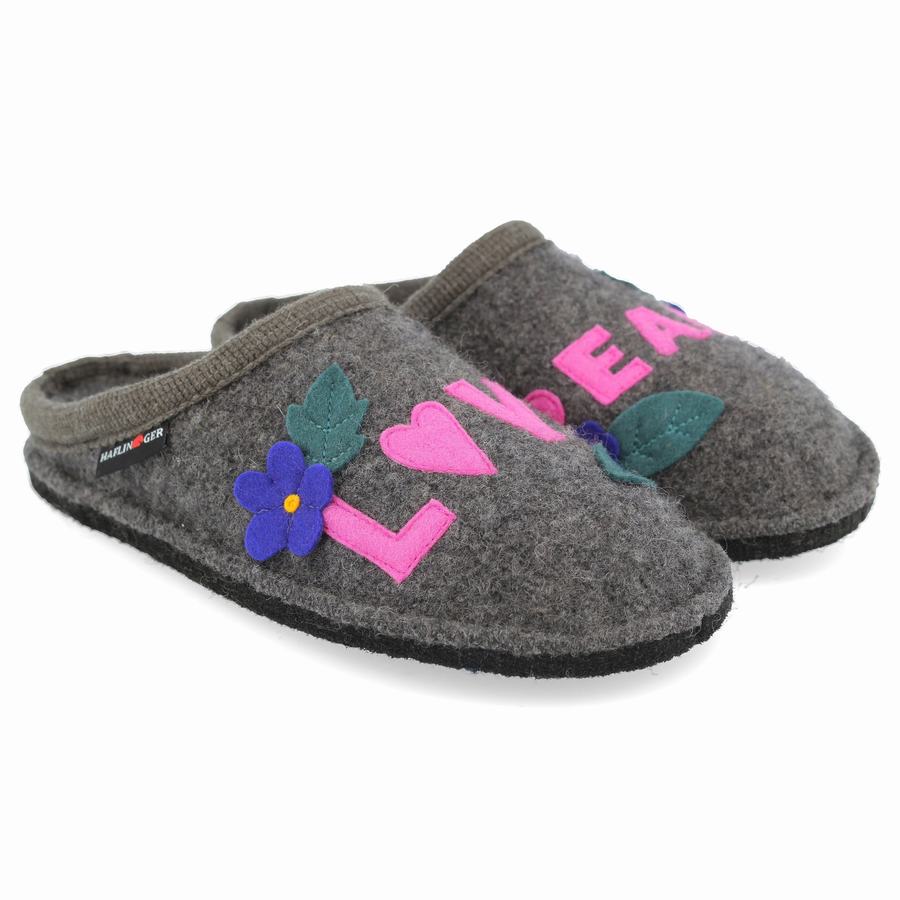 Haflinger Love & Peace Novelty Hausschuhe Damen Grau | JHM886TL