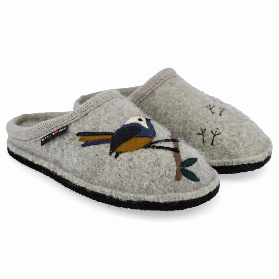 Haflinger Songbird Novelty Hausschuhe Damen Silber Grau | ESA1873JA